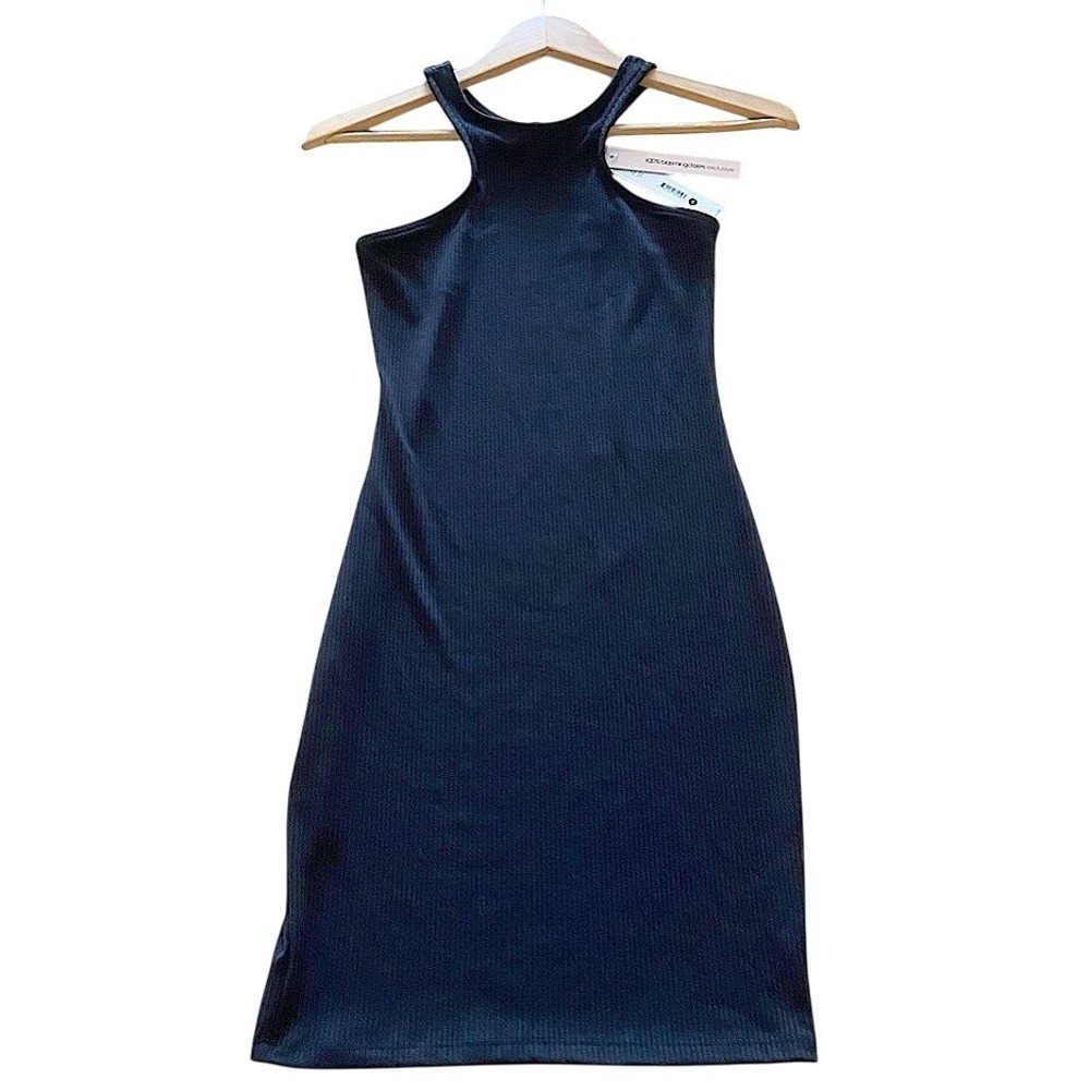 AQUA‎ Ribbed Knit Halter Mini Dress XS Black Bodycon